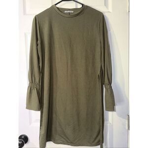 Zara Trafaluc olive green bell sleeve shift dress Size S